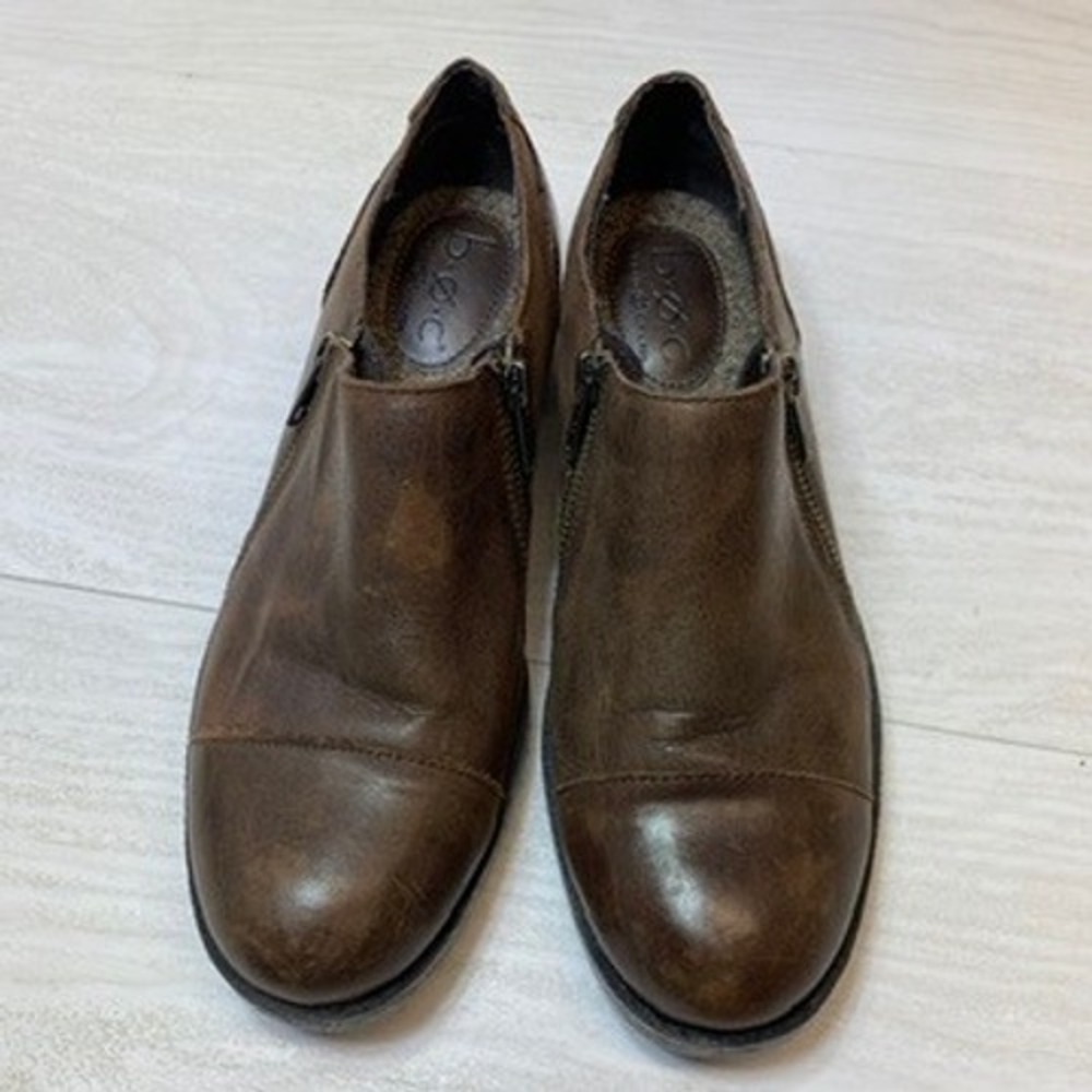 b.o.c. Women 6.5M Ankle Boots Shooties Cap Toe Brown Leather Side Zip Block Heel - Picture 5 of 7